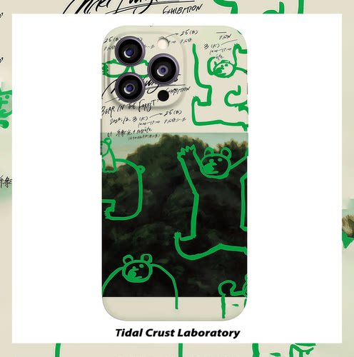 绿色线条小熊可爱复古菲林二合一手机壳适用苹果17nova14华为p70mate60小米15opporen14ovivo荣耀300iPhone16