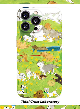 可爱绿色开心狗狗乐园菲林二合一手机壳适用苹果17nova14华为p70mate60小米15opporen14ovivo荣耀300iPhone16