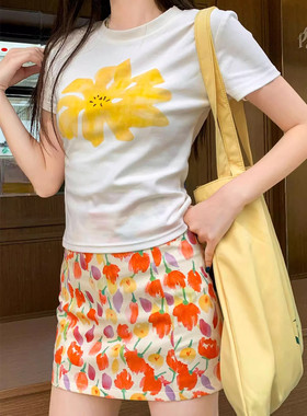 美式辣妹正肩短袖t恤女夏季显瘦
