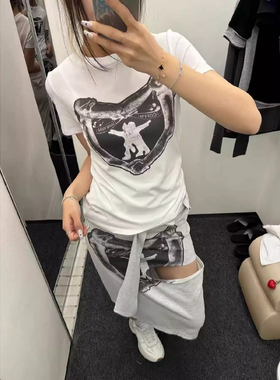 上身超惊艳 ！美式复古辣妹短袖t恤女夏季小个子正肩修身显瘦上衣
