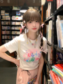常规款 字母撞色印花正肩短袖 T恤女夏日多巴胺穿搭辣妹修身 上衣ins