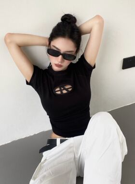 短袖T恤上衣潮纯棉正肩辣妹短款