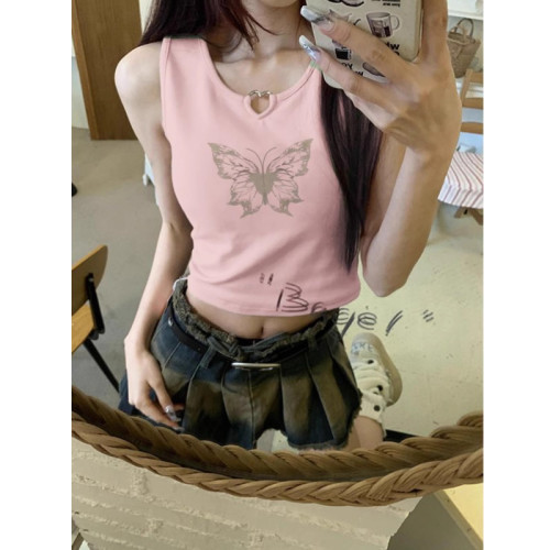 甜酷风蝴蝶印花短款T恤女上衣潮