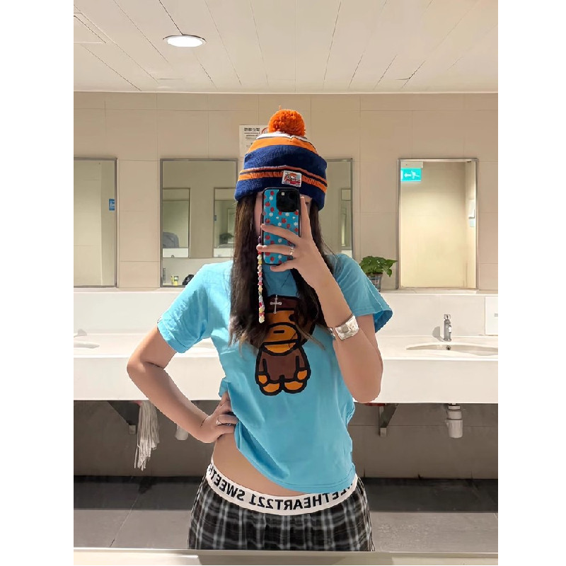 卡通印花短袖T恤女正肩小个子潮图片