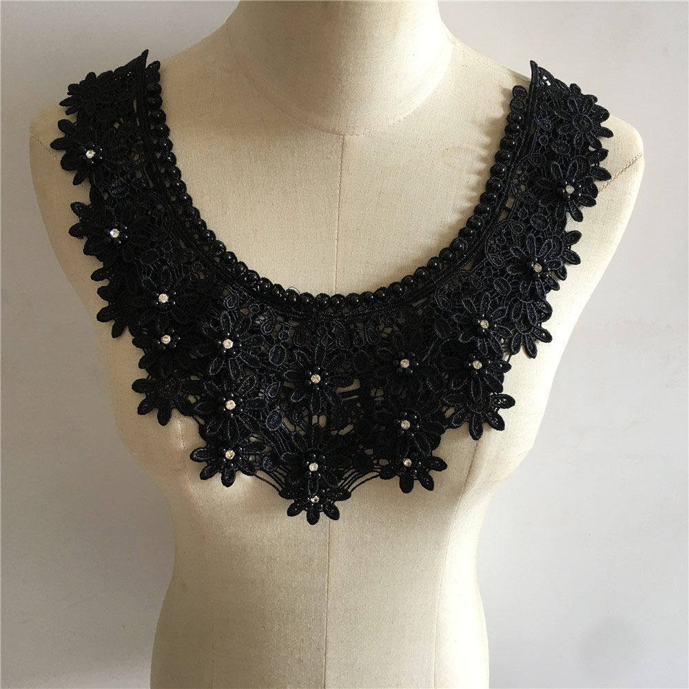 仿珍珠蕾丝花朵领口花边衣领刺绣装饰衣服领口贴花服装辅料配件