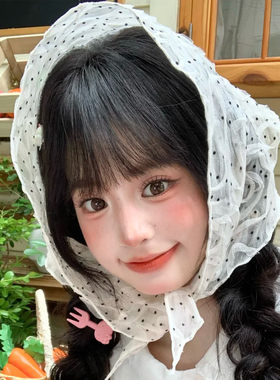 法式田园风波点防晒丝巾三角巾女夏可爱甜美薄款包头巾高级感屁帘