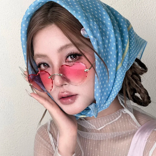 小清新蓝色波点棉麻丝巾韩女文艺高级感头巾小领巾拍照薄款包头巾