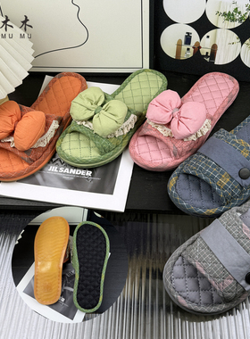 居梦家新款加厚三层静音布底防滑牛筋底男女情侣家居室内拖鞋软底