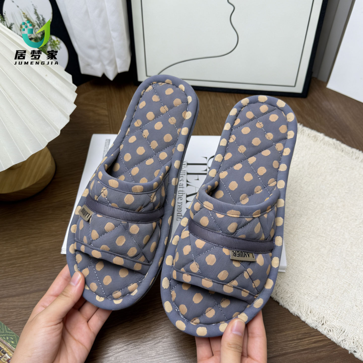 居梦家居新款双层加厚棉拖男女情侣四季通用布底拖鞋室内静音软底