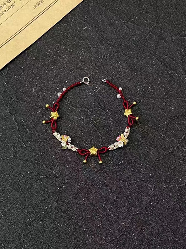 酒红色小莲花手绳手工编织灵动小蝴蝶手链ins简约百搭显白手绳