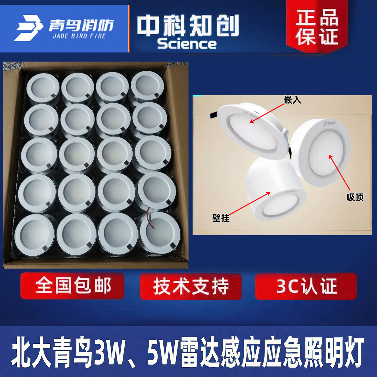 北大青鸟雷达感应 应急照明灯 3W5W集中电源集中控制 吸顶壁挂灯