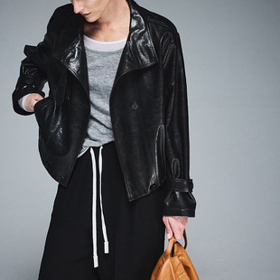 今年流行特惠真皮皮衣HN5216欧美风油蜡羊皮双排扣欧美风廓形落肩