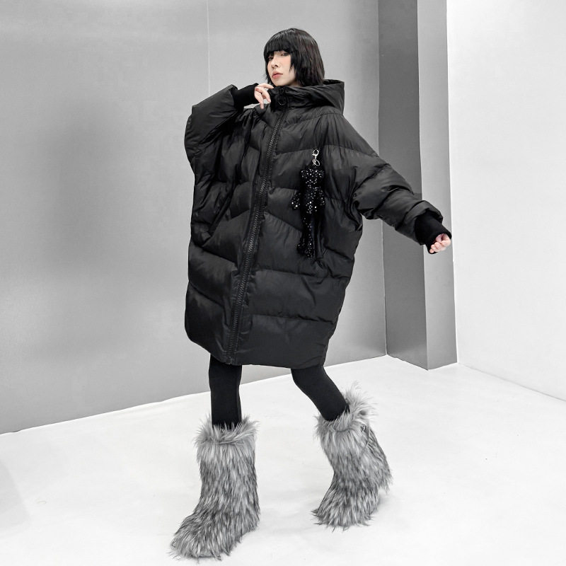 今年流行特惠港风小众设计感蝙蝠袖连帽棉服外套女2025冬新款个性