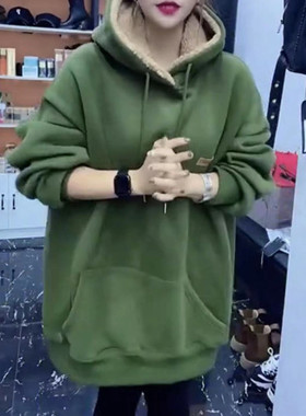 今年流行特惠88019大爱美依缘2025冬季新款连帽卫衣女加绒绿色