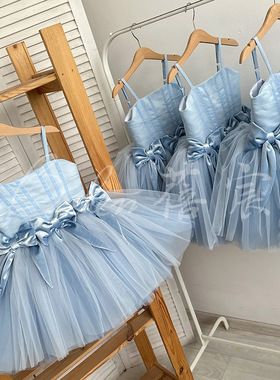 Princess dress女童公主裙2026新款蓝色蓬蓬纱儿童一周岁礼服