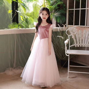 儿童礼服公主裙新款豆沙色钢琴小提琴演奏服洋气时尚小女孩蓬蓬裙