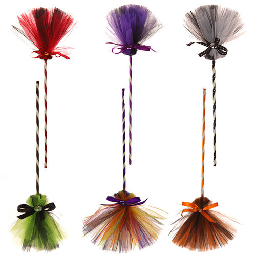 万圣节女童cos扫把 巫婆飞天扫帚 女巫鬼节派对儿童玩具手持饰品