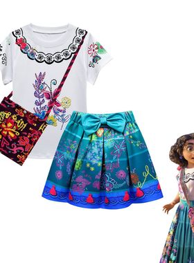 儿童套装裙魔法满屋 Encanto 女童短袖百褶裙包包卡通三件套套装