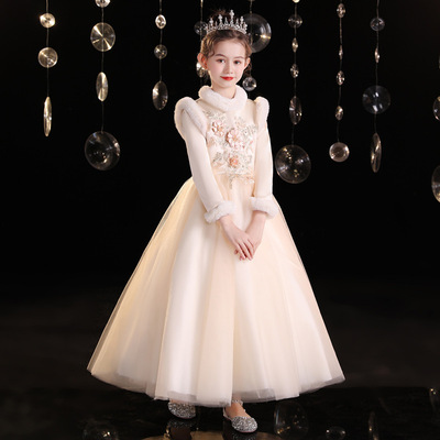 儿童礼服2025冬季加厚小女孩生日公主裙钢琴演出服主持人女童礼服