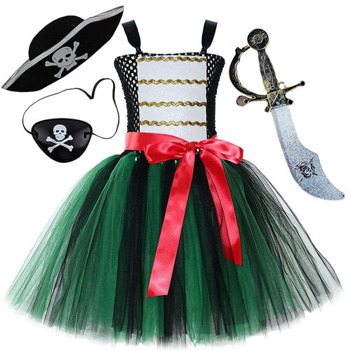 欧美加勒比海盗儿童角色扮演服 连衣裙 网纱蓬蓬裙 女童表演服
