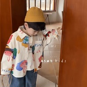 长袖 卡通绘画上衣衬衫 清新洋气百搭花布韩系潮 男童衬衣新款 春夏季