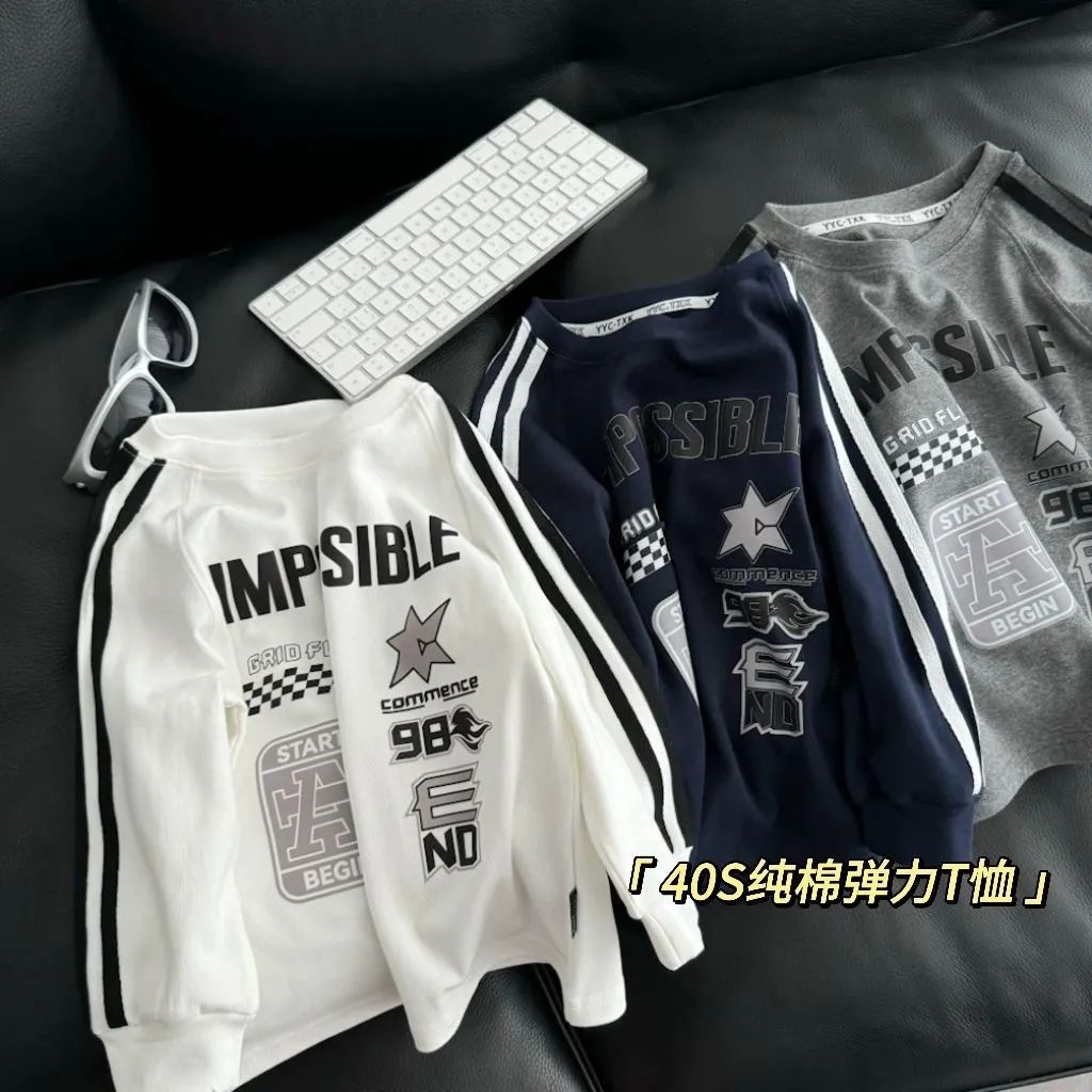 男童长袖T恤机车春秋男孩潮酷帅t