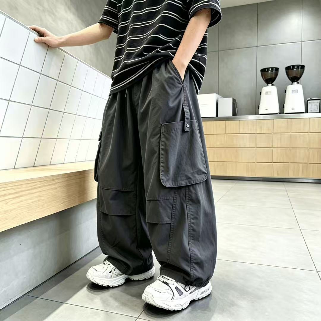 男童夏季纯棉工装裤薄款2026新款宽松中大童百搭阔腿休闲长裤潮