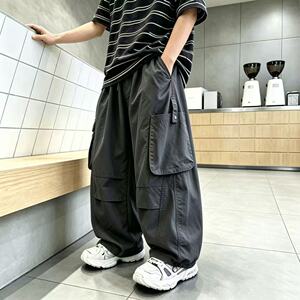 男童夏季纯棉工装裤薄款2026新款宽松中大童百搭阔腿休闲长裤潮