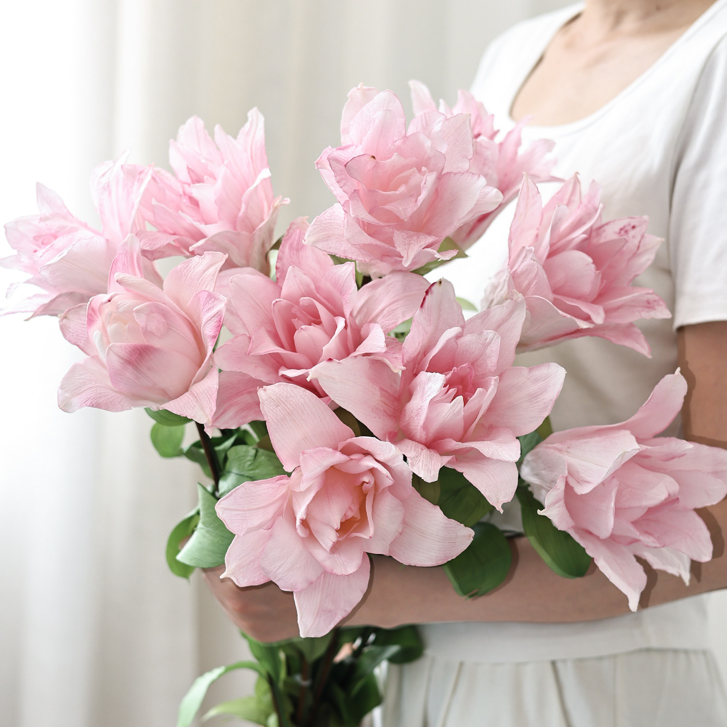 粉色百合永生花高级真花干花花束客厅玄关酒店花瓶插花装饰干鲜花