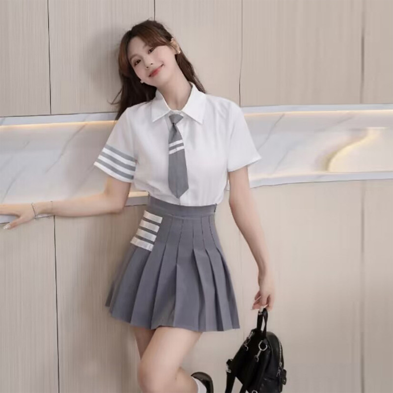小个子套装裙2024新款夏装JK制服学院风团队服衬衫短袖衫女套装裙
