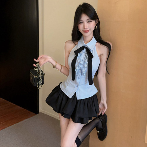 辣妹新款学院套装性感露背纯欲女