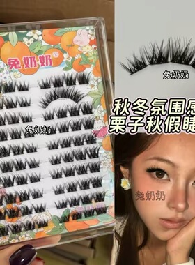 兔奶奶X36新款栗子秋假睫毛自然浓密漫画嫁接感亚裔上镜卷翘单簇