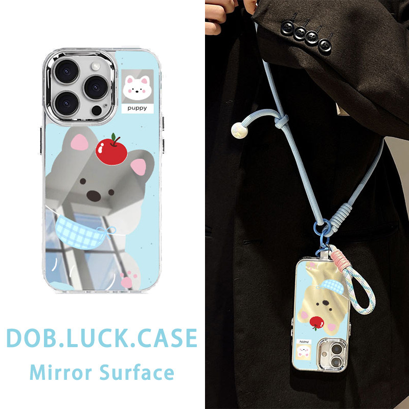 适用小米手机壳镜面西高地斜挎绳