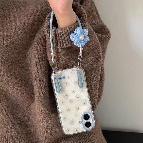 适用苹果手机壳甜美雏菊挂绳斜挎