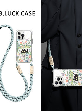 花田小猫适用华为P80手机壳9070荣耀400全包P60斜挎挂绳mate50pro高级nova12可爱13日韩畅享x30i透明硅胶防摔