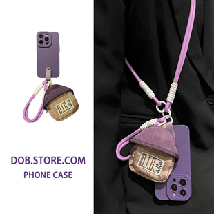 暗夜紫蘑菇包适用苹果15promax手机壳iPhone16pro高级感14 XR小众xsmax全包软678plus背带挂绳 13斜挎女12个性