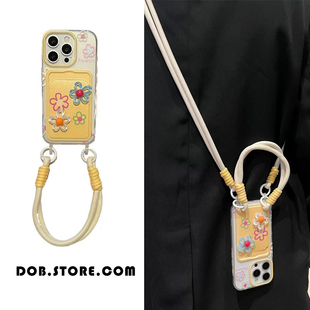78plus全包防摔xr 12日韩xsmax春夏女款 立体奶黄花朵适用苹果16promax手机壳15pro卡包iphone14 13斜挎挂绳11
