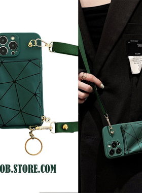 菱格零钱卡包适用iphone15promax手机壳苹果14简约12/13背带16斜挎挂绳xr软套xsmax硅胶7小众女8plus防摔个性