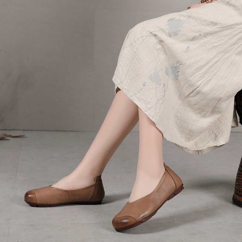 森女鞋小皮鞋浅口软底真皮原创单鞋文艺复古百搭圆头平底休闲女鞋在类目 女鞋, 低帮鞋中 - 来自Buy2taobao.com提供专业的淘宝代购服务