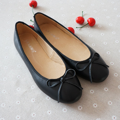 1층 소가죽 슬립온 블랙 보우 플랫 슈즈 플랫 힐 발레 슈즈 작업화로 사용 가능 사이즈 34-41