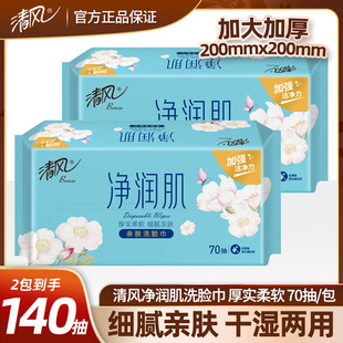 清风洗脸巾70抽干湿两用净润肌加厚一次性亲肤巾棉柔巾性洗脸巾