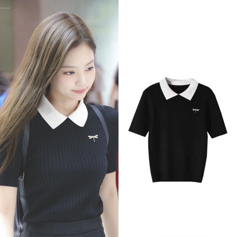 jennie金智妮同款上衣blackpin刺绣POLO领针织衫女短袖T恤衣服夏属于什么档次？