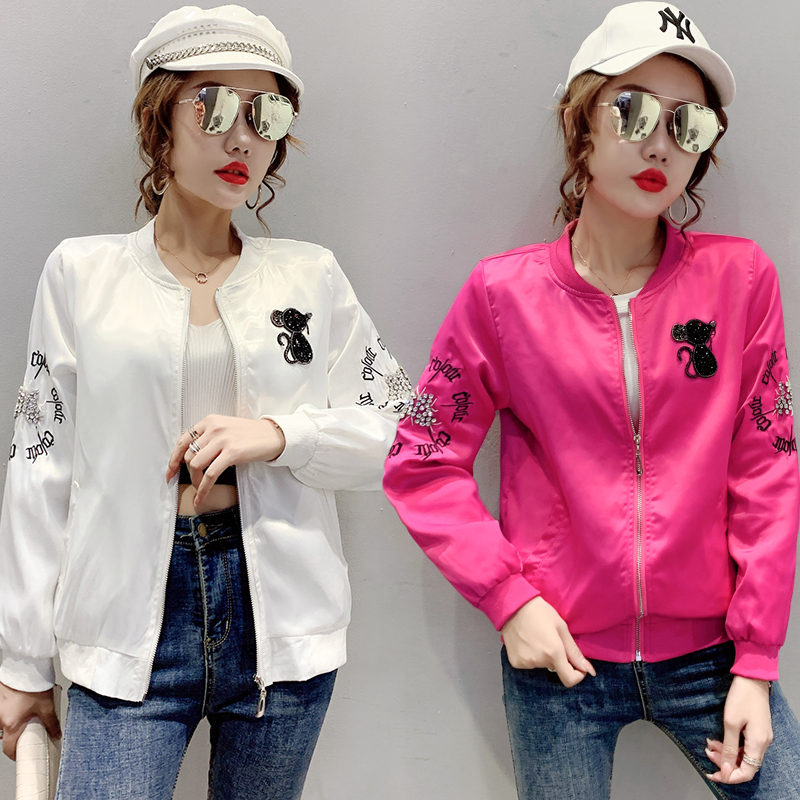 欧洲站刺绣醋酸缎百搭风棒球服