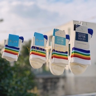 ins彩虹袜 精梳棉脚底毛巾加厚男袜女袜童袜运动袜子无骨缝头