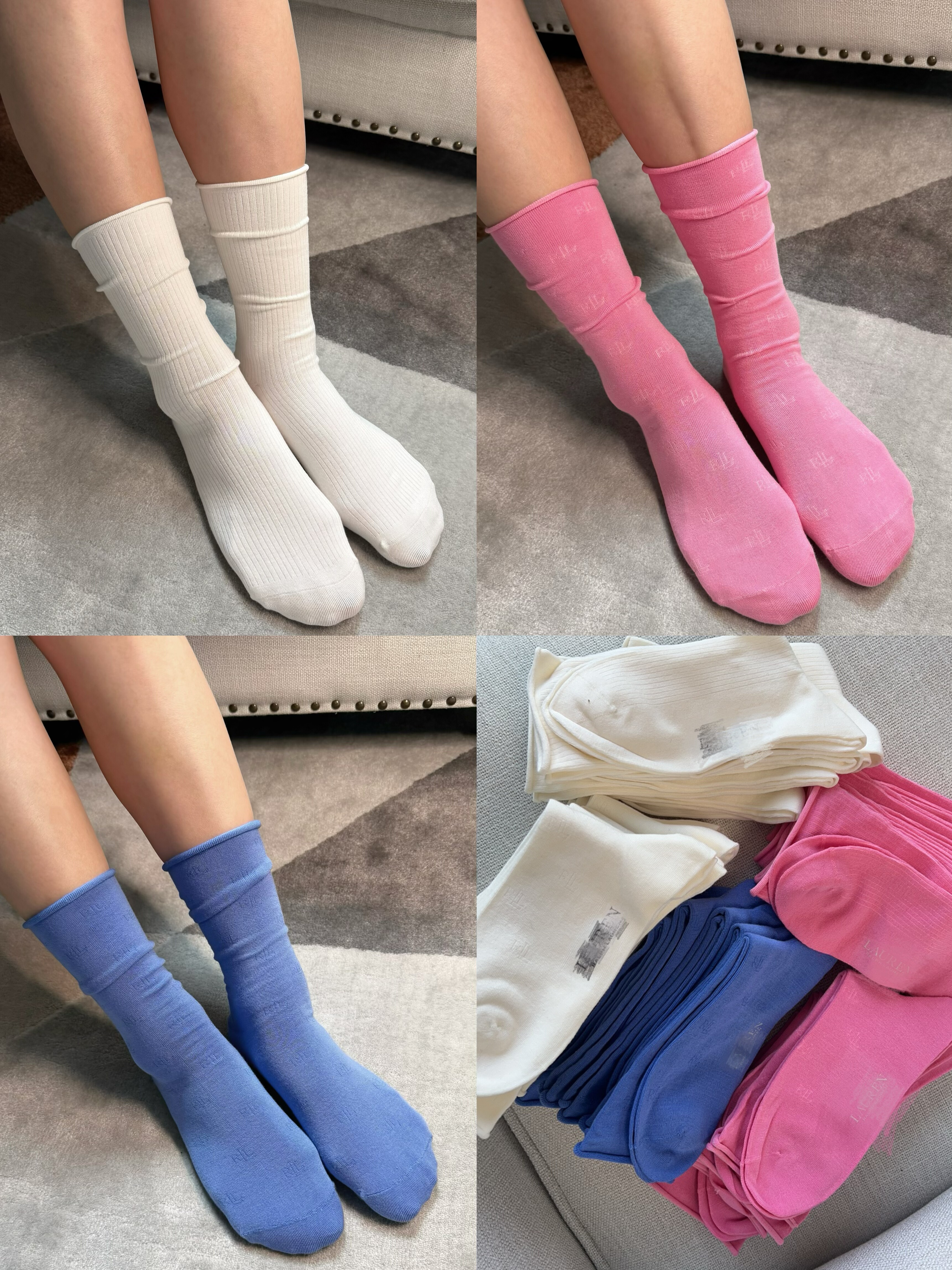 美国R*L副牌女袜 自然卷口松口袜 薄软弹复古不勒腿无骨缝头36-40