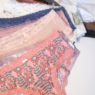 丝滑凉感透气 牛奶丝女士三角内裤 中低腰 蕾丝低款