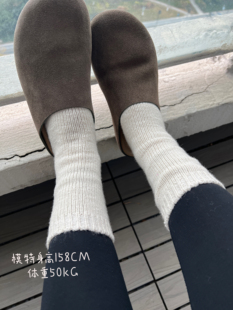 舒适家居袜ins可机洗 家55%棉23%羊毛复古粗针双针女袜