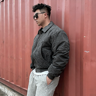 美式复古重磅水洗宽松羽绒服冬季加厚工装底特律感肌肉硬汉外套
