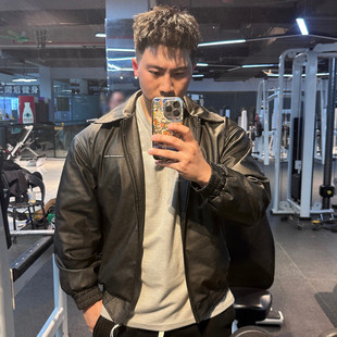 复古优质软皮衣外套男秋冬季健身硬汉美式宽松型短款男装机车夹克