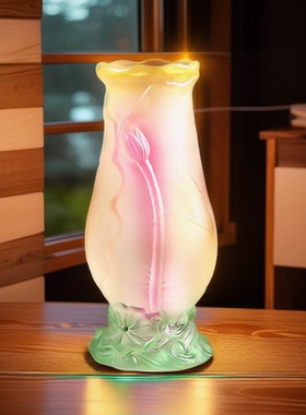 琉璃花瓶佛具跨境产品琥珀色莲花浮雕水培花瓶插花油灯座DIY摆件